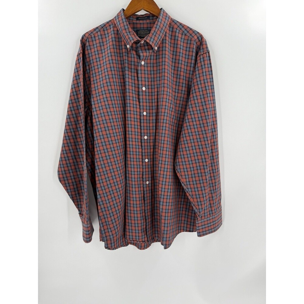 Pendleton Blue Orange Plaid 100% Cotton Bridgeport Button Down Shirt XXLARGE EUC